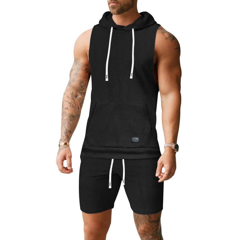 Sleeveless Jacquard-knit Hooded Vest And Shorts Set | Silver Fox Sales