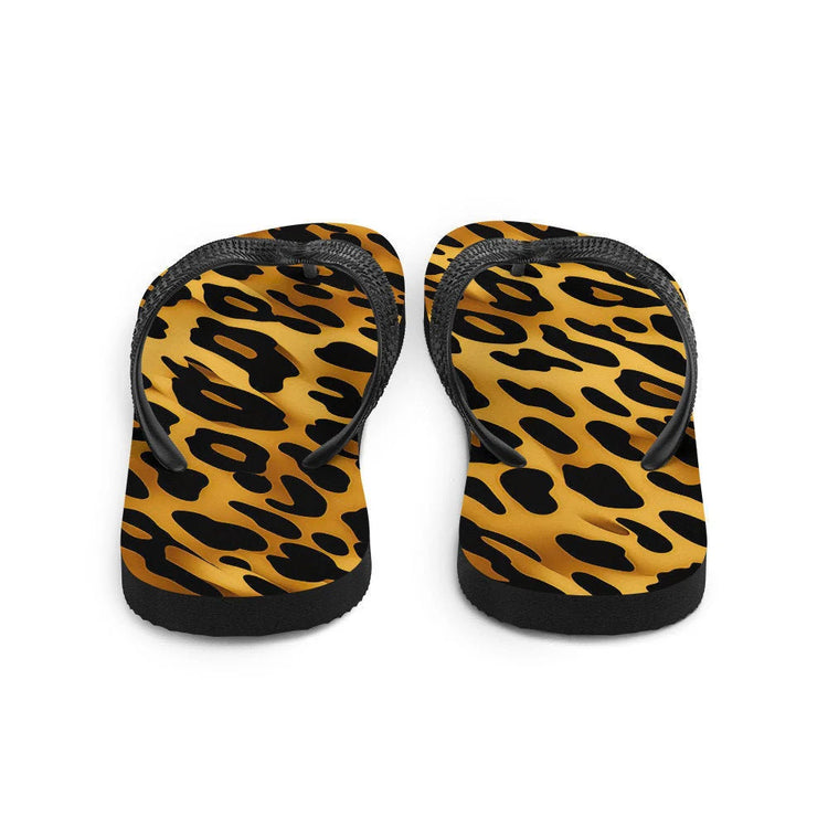 Emerald leopard print flip flops featuring a stylish leopard pattern for summer adventures.