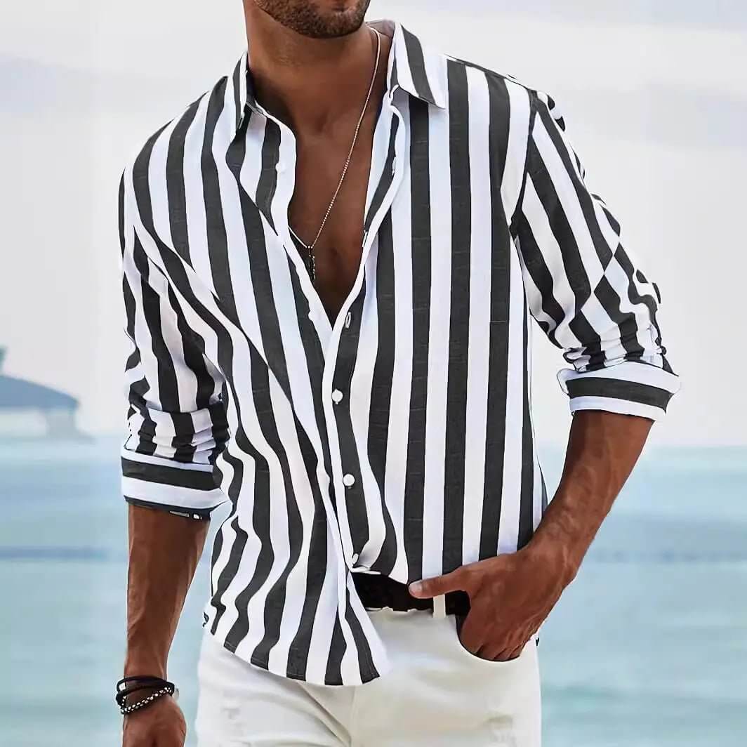 Striped Print Casual Loose Long-sleeved Shirt