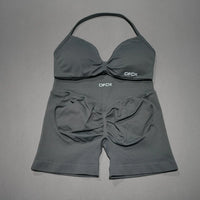 Women 2PCS Fitness Sports Set Lace up Yoga Bra High Waist Short Leggings Seamless Cycling Running Workout Activewear