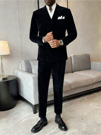 Men's Double-Breasted Velvet Two-Piece Suit | Silver Fox Sales