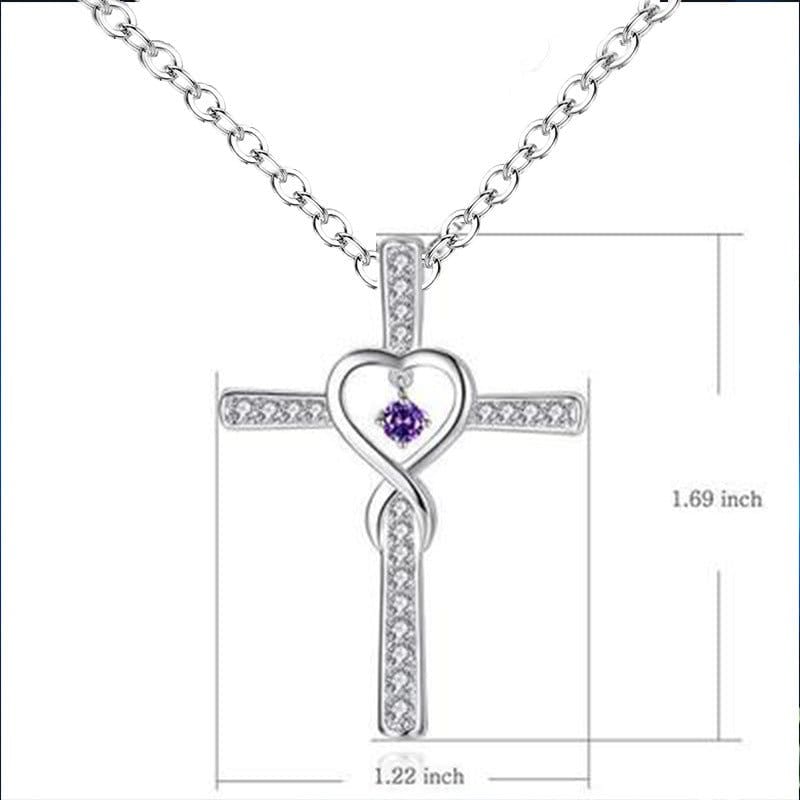 Infinity Love God We Trust Christian Cross Birthstone Crystal Pendant Necklace Colour Gems Zircon Heart | Silver Fox Sales