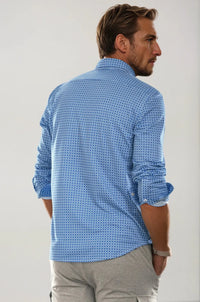 Swiss Check Long Sleeve Tech Shirt - Blue | Silver Fox Sales