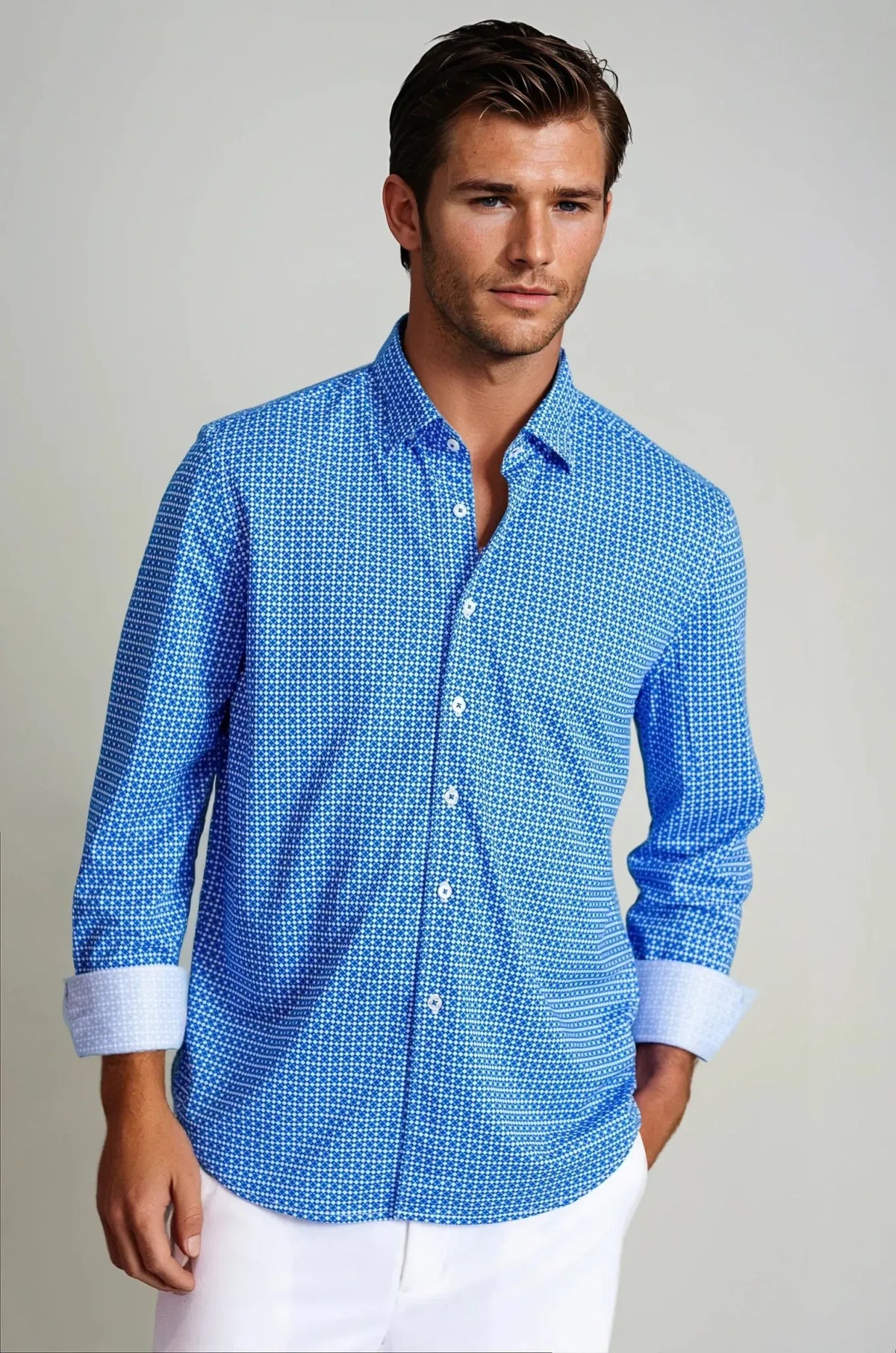 Swiss Check Long Sleeve Tech Shirt - Blue | Silver Fox Sales