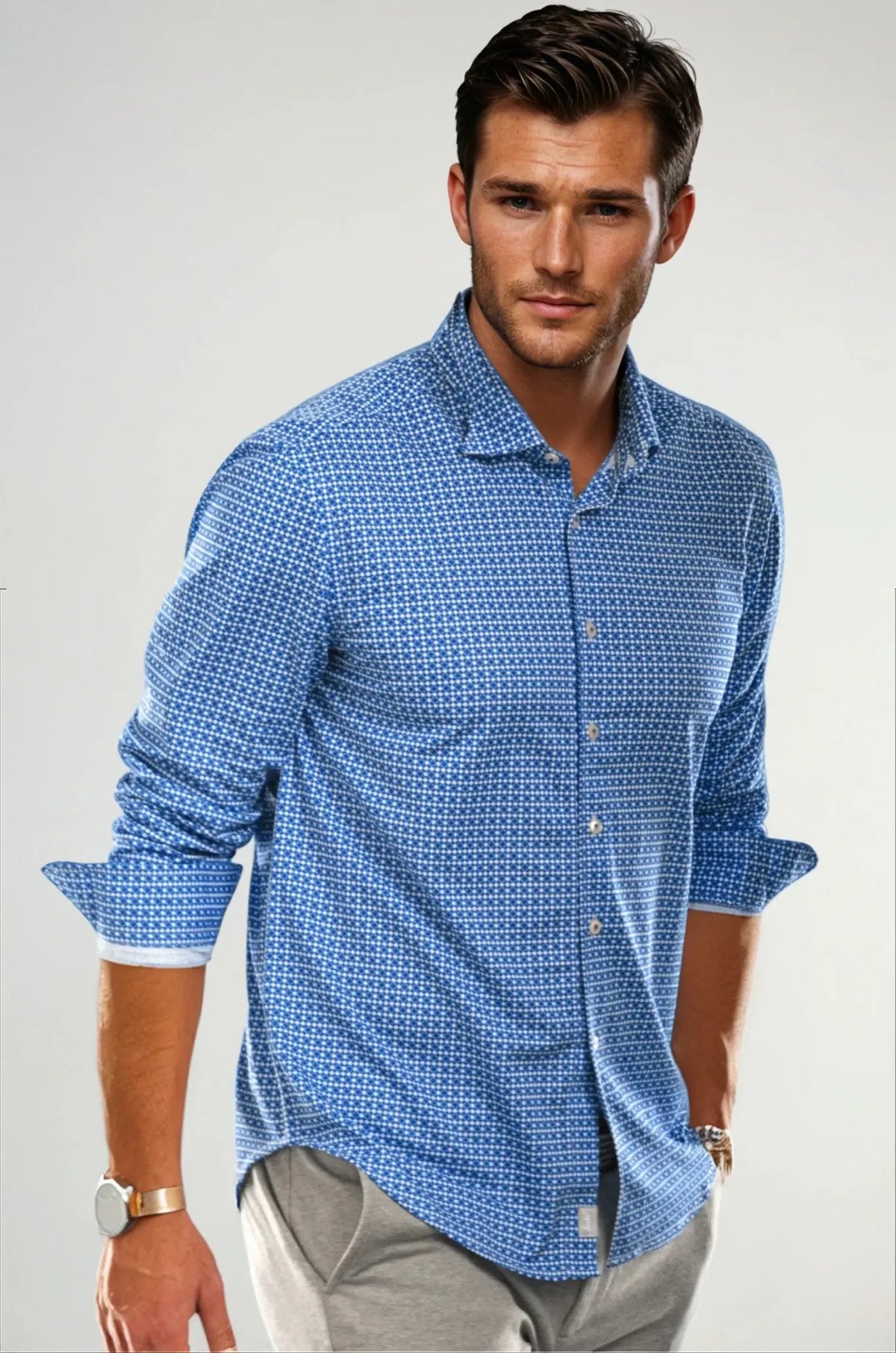 Swiss Check Long Sleeve Tech Shirt - Blue | Silver Fox Sales