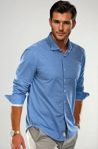 Swiss Check Long Sleeve Tech Shirt - Blue | Silver Fox Sales