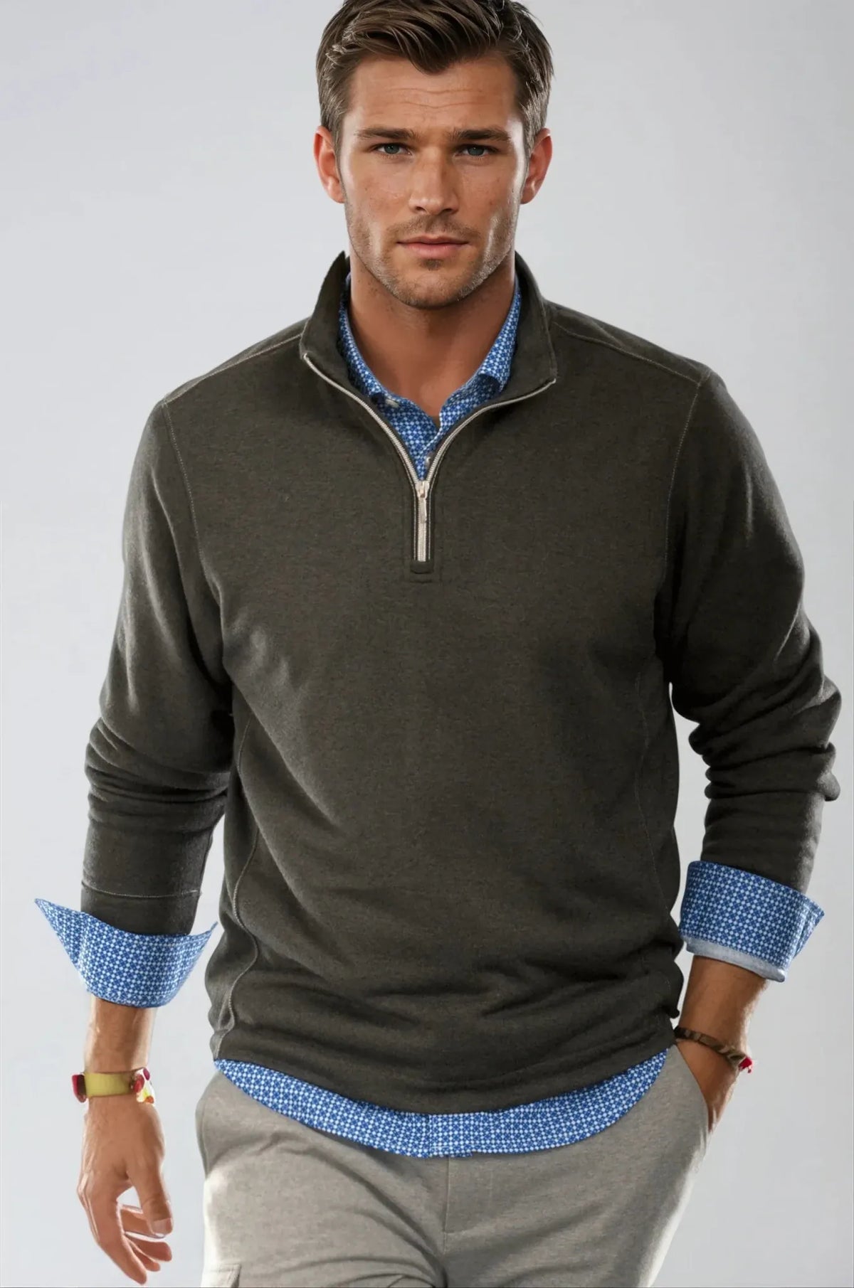 Swiss Check Long Sleeve Tech Shirt - Blue | Silver Fox Sales