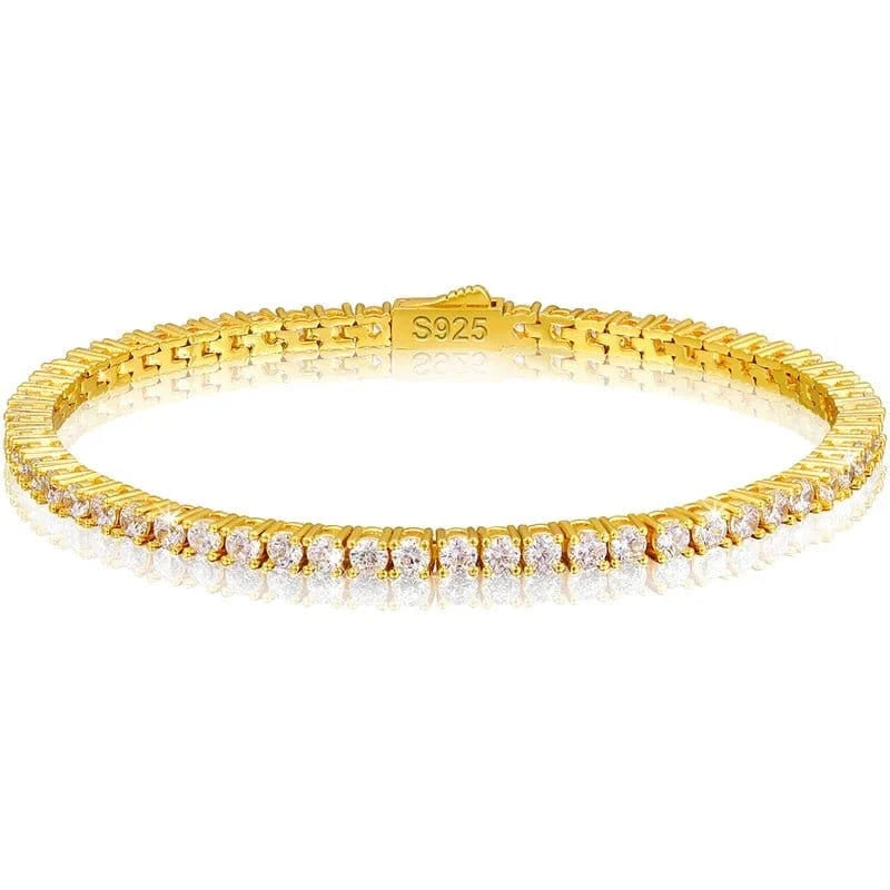 Gold Tennis Bracelet 3mm, 925 Silver, VVS Moissanite | Silver Fox Sales