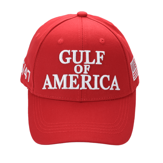 Gulf of America Cap – Red Cotton Twill Hat with Embroidered Front & Hook-and-Loop Adjustable Strap