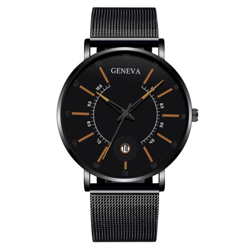 Men's Ultra-Thin Quartz Watch – Mesh Band or Leather Strap, Date Display