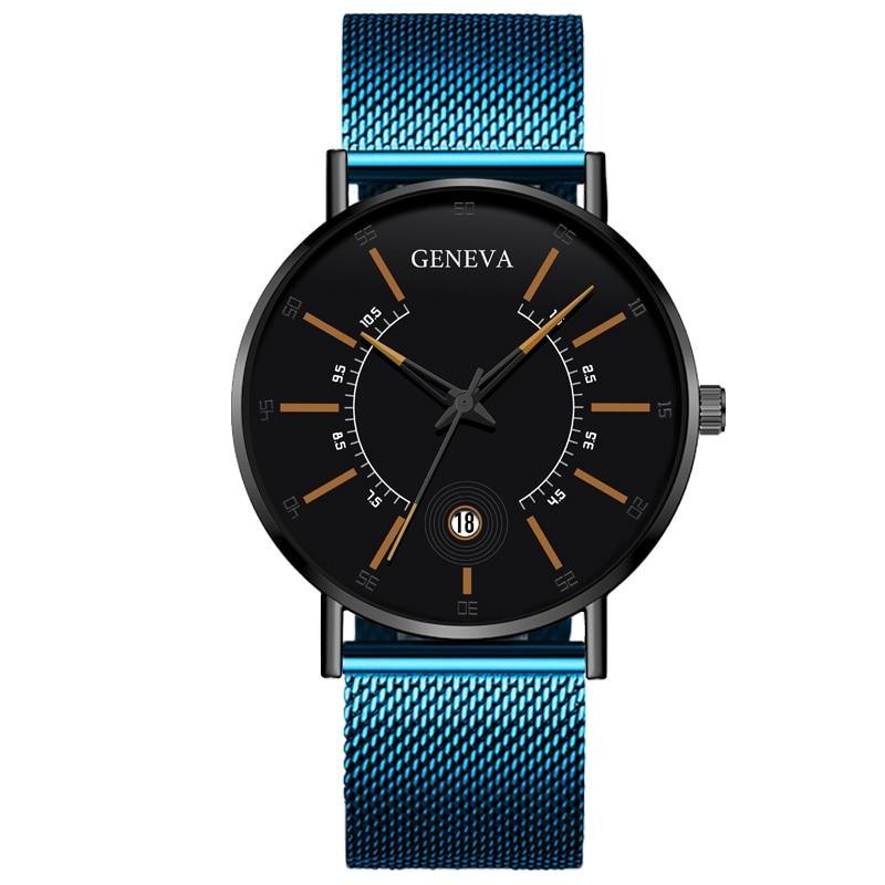 Men's Ultra-Thin Quartz Watch – Mesh Band or Leather Strap, Date Display
