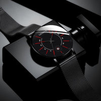 Men's Ultra-Thin Quartz Watch – Mesh Band or Leather Strap, Date Display