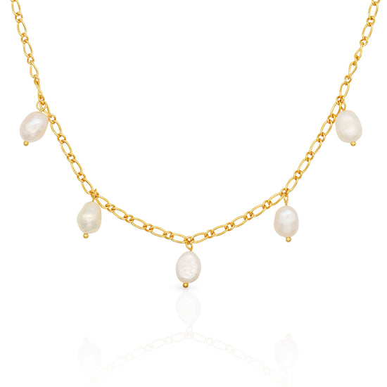 Pearl Charm Necklace, 18K Gold Plated