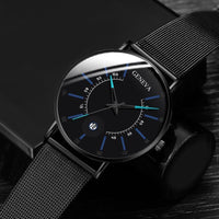 Men's Ultra-Thin Quartz Watch – Mesh Band or Leather Strap, Date Display
