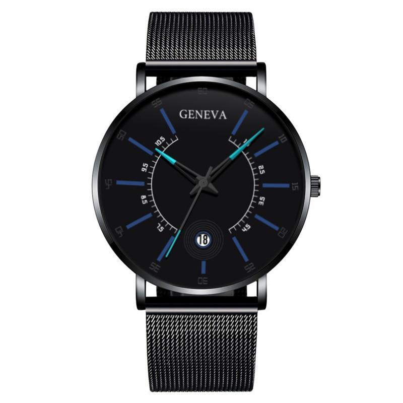 Men's Ultra-Thin Quartz Watch – Mesh Band or Leather Strap, Date Display
