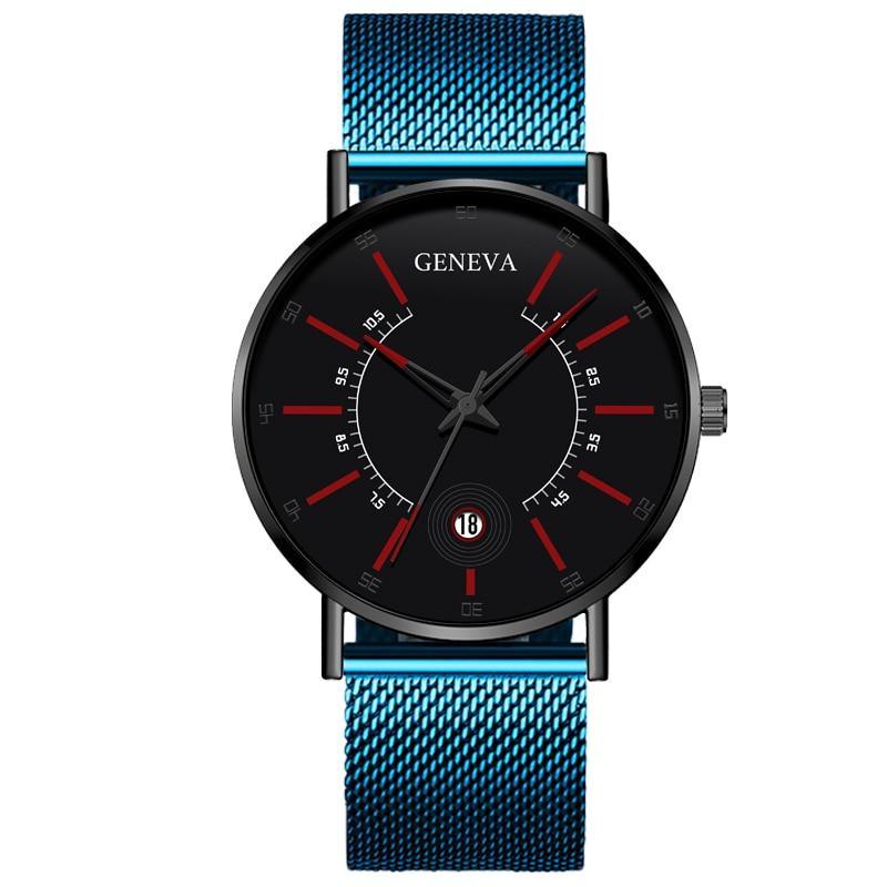 Men's Ultra-Thin Quartz Watch – Mesh Band or Leather Strap, Date Display