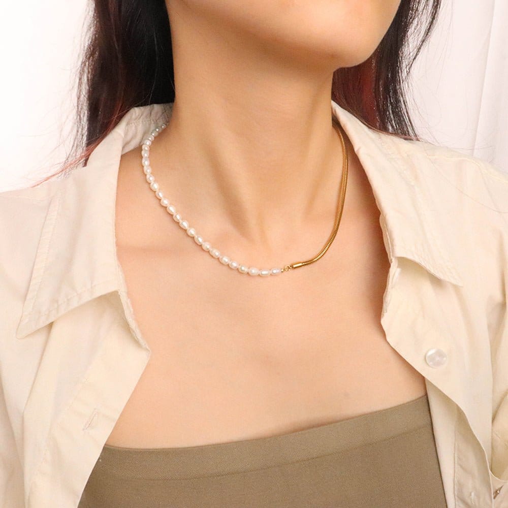 Handcrafted Pearl Necklace, 18k Gold Plated | Silver Fox Sales