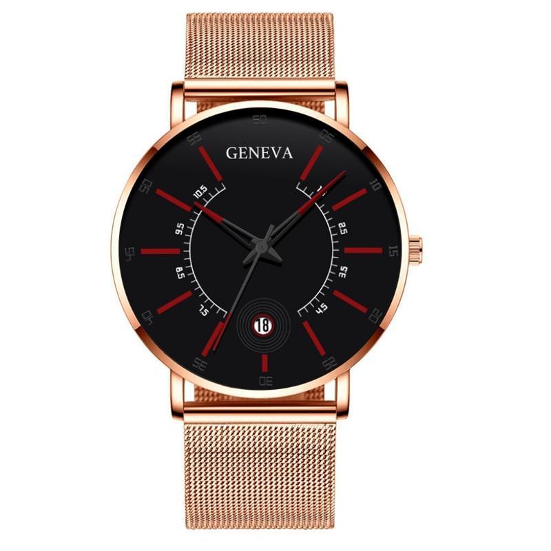 Men's Ultra-Thin Quartz Watch – Mesh Band or Leather Strap, Date Display