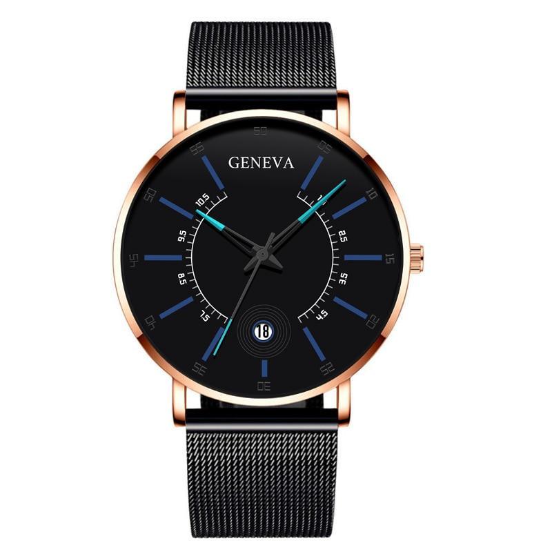 Men's Ultra-Thin Quartz Watch – Mesh Band or Leather Strap, Date Display
