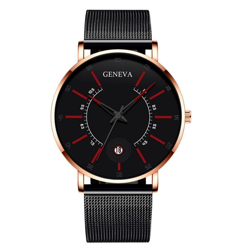 Men's Ultra-Thin Quartz Watch – Mesh Band or Leather Strap, Date Display