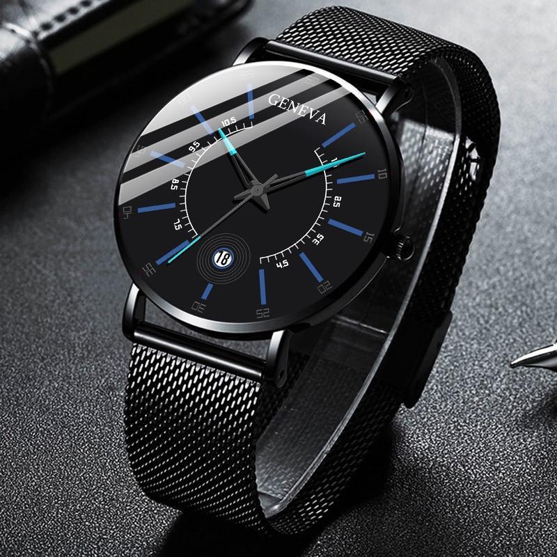 Men's Ultra-Thin Quartz Watch – Mesh Band or Leather Strap, Date Display