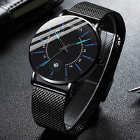 Men's Ultra-Thin Quartz Watch – Mesh Band or Leather Strap, Date Display