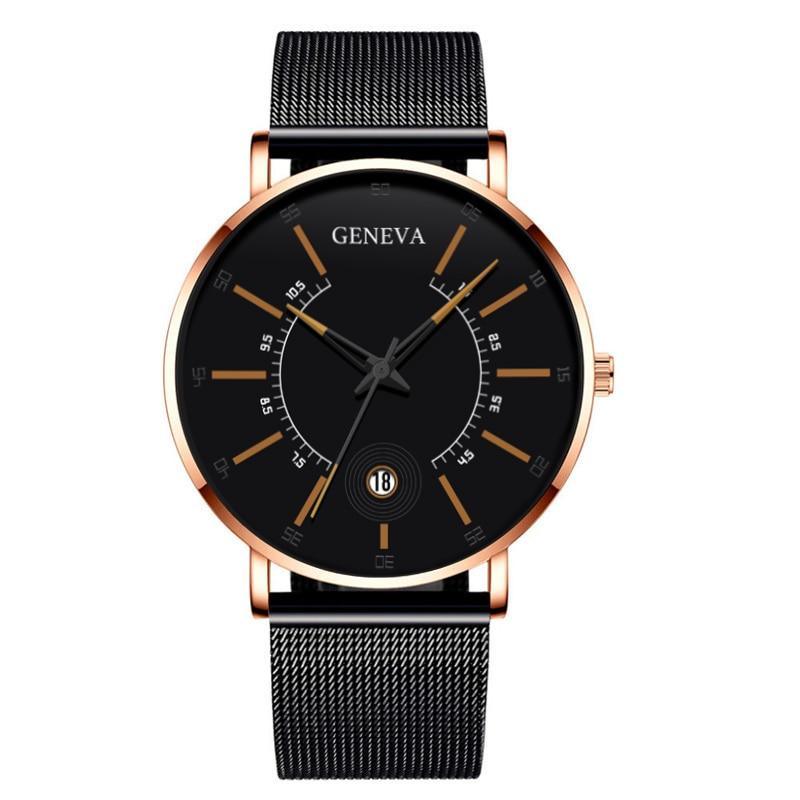 Men's Ultra-Thin Quartz Watch – Mesh Band or Leather Strap, Date Display