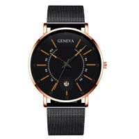 Men's Ultra-Thin Quartz Watch – Mesh Band or Leather Strap, Date Display