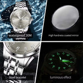 Luxury Watch for Men Automatic Mechanical Wristwatches Classic Men Watch Waterproof Gray Dial Luxury Brand Date Week 7077 features.