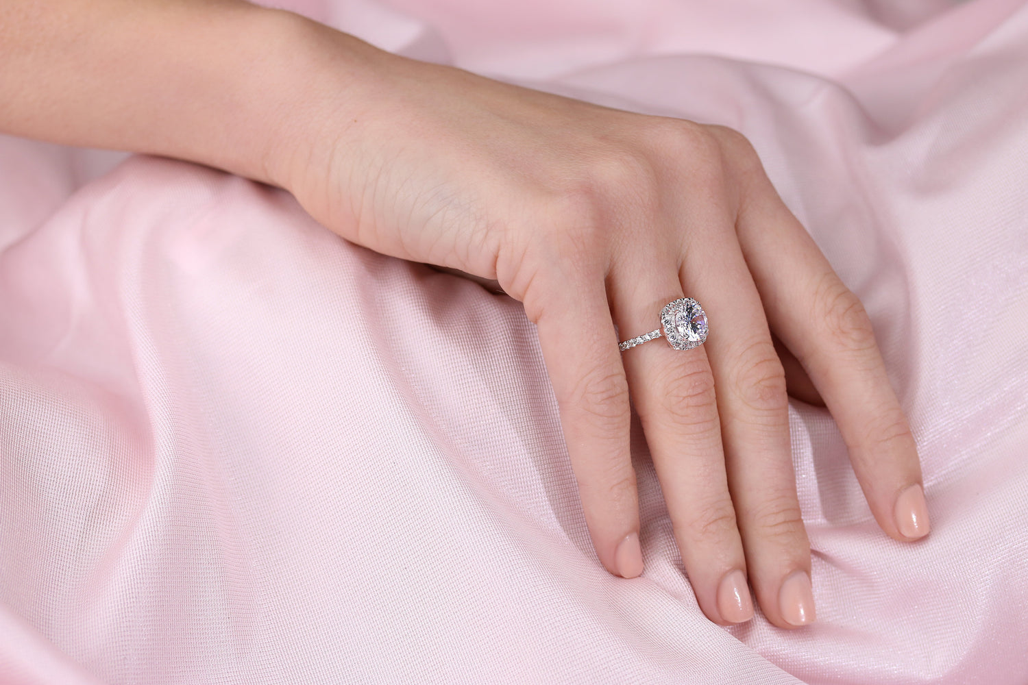 CZ Solitaire Halo Engagement Ring in Sterling Silver