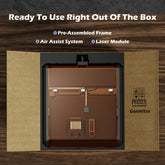 L8 laser engraver machine assembly view, featuring pre-assembled frame, air assist system, and laser module.
