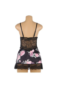 Ladies Black Floral Chemise with Lace Trim & Matching Panty | Silver Fox Sales