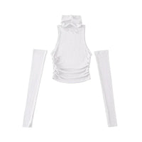 Woman Tank Top Sleeve Cover Sleevless Side Pleats Turtleneck