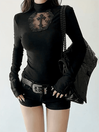 Turtleneck Top Slimming Bottom T Shirt for Women Long Sleeve