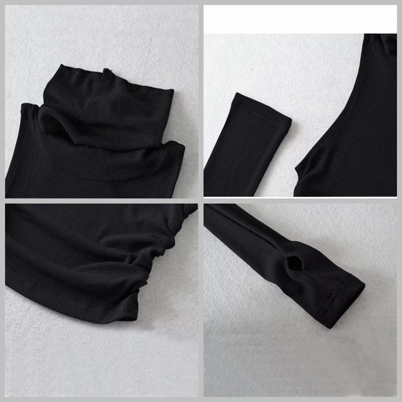Woman Tank Top Sleeve Cover Sleevless Side Pleats Turtleneck