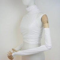 Woman Tank Top Sleeve Cover Sleevless Side Pleats Turtleneck