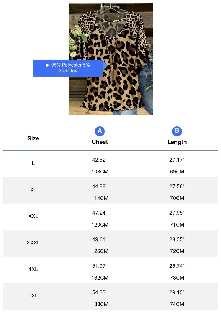 Plus Size Leopard Print T-Shirt Casual Short Sleeve Top