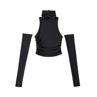 Woman Tank Top Sleeve Cover Sleevless Side Pleats Turtleneck