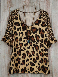 Plus Size Leopard Print T-Shirt Casual Short Sleeve Top