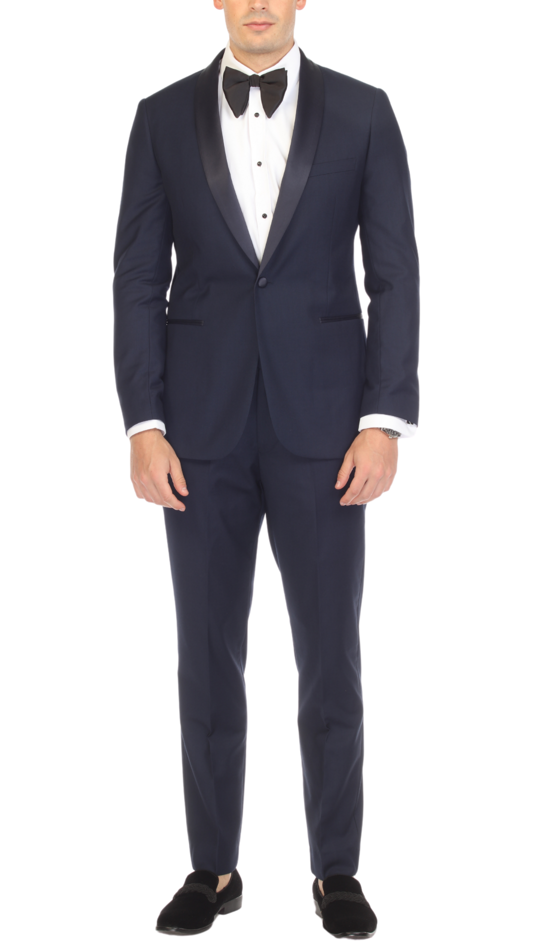 Men's Navy Shawl Lapel Tuxedo – Slim Fit 2 Piece Suit | Ferrecci Reno