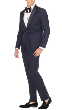 Men's Navy Shawl Lapel Tuxedo – Slim Fit 2 Piece Suit | Ferrecci Reno