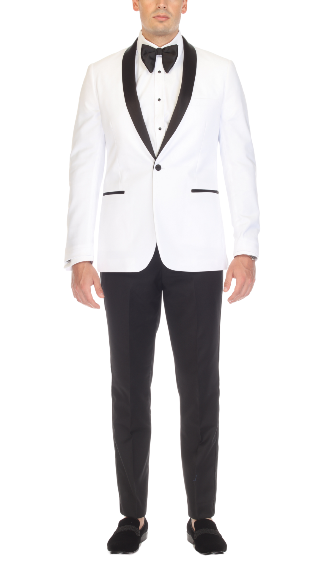 Men's White & Black Shawl Lapel Tuxedo – Slim Fit 2 Piece Suit | Ferrecci Reno