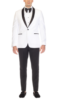 Men's White & Black Shawl Lapel Tuxedo – Slim Fit 2 Piece Suit | Ferrecci Reno