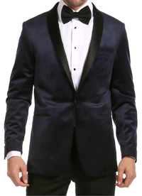 Ferrecci Men's Navy Velvet Tuxedo Jacket – Slim Fit Shawl Lapel Dinner Jacket