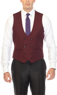 Men's burgundy double breasted vest with matching tie