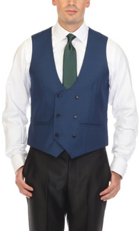 Men's indigo double breasted vest with matching tie