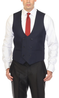 Men's navy double breasted vest with matching tie