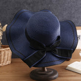 beach hats for women blue straw hat with black bow stylish sun protection