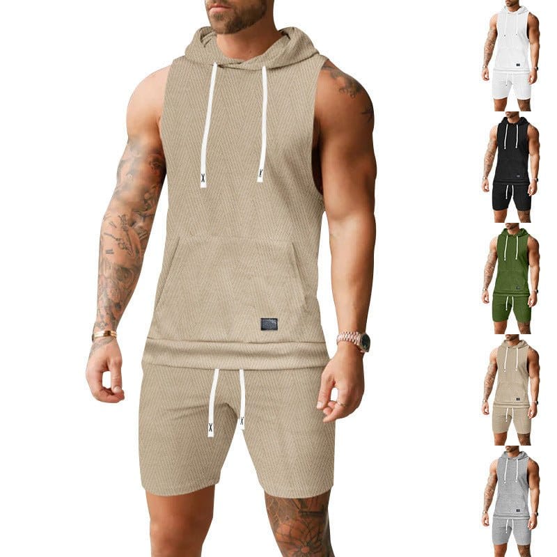 Sleeveless Jacquard-knit Hooded Vest And Shorts Set | Silver Fox Sales