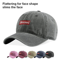 Vintage Washed Blessed Embroidered Dad Hat in gray with red embroidery, ideal for stylish streetwear.